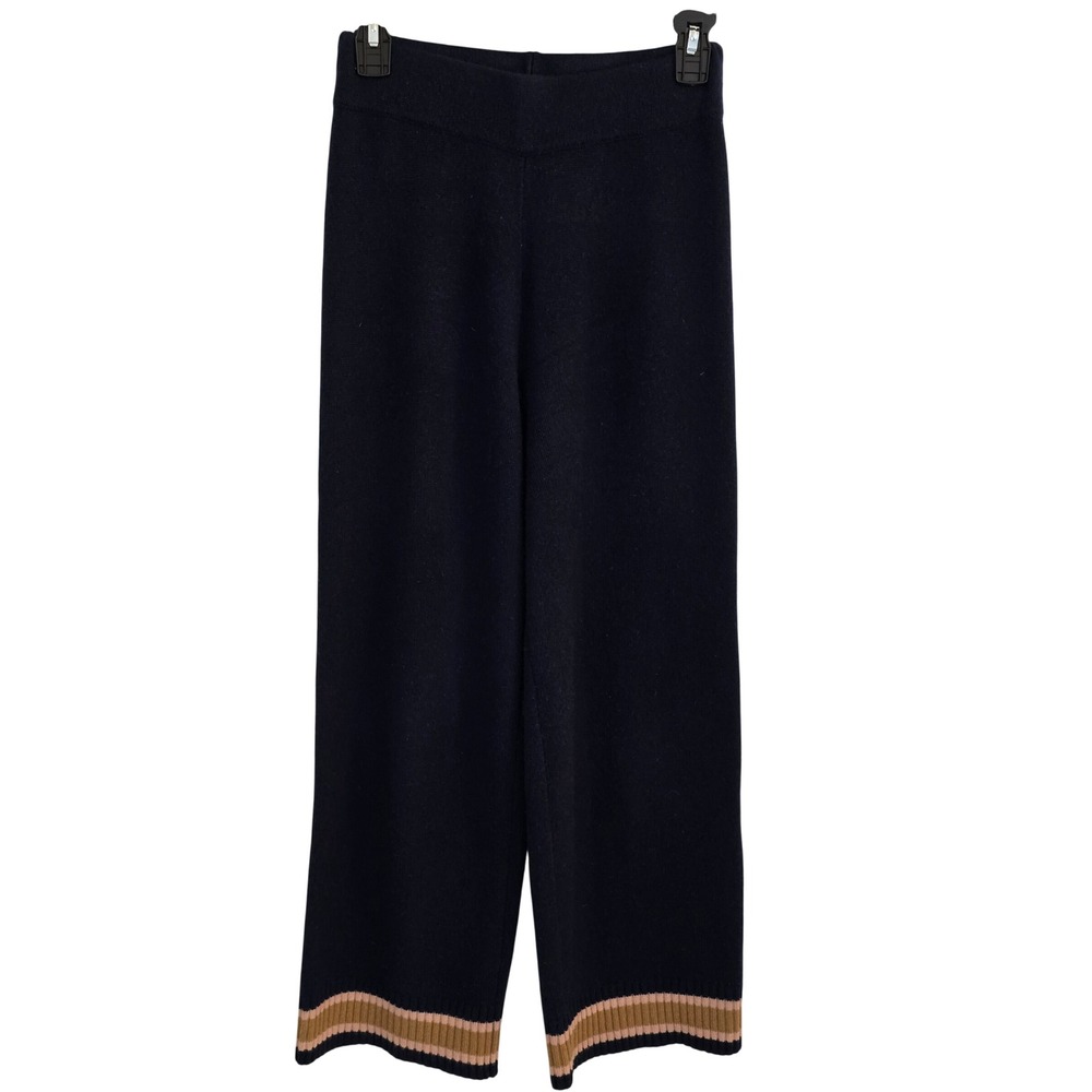 J.Crew Navy Blue 100% Cashmere Wide Leg Knit Pants Stripe XXS Luxury Preppy
